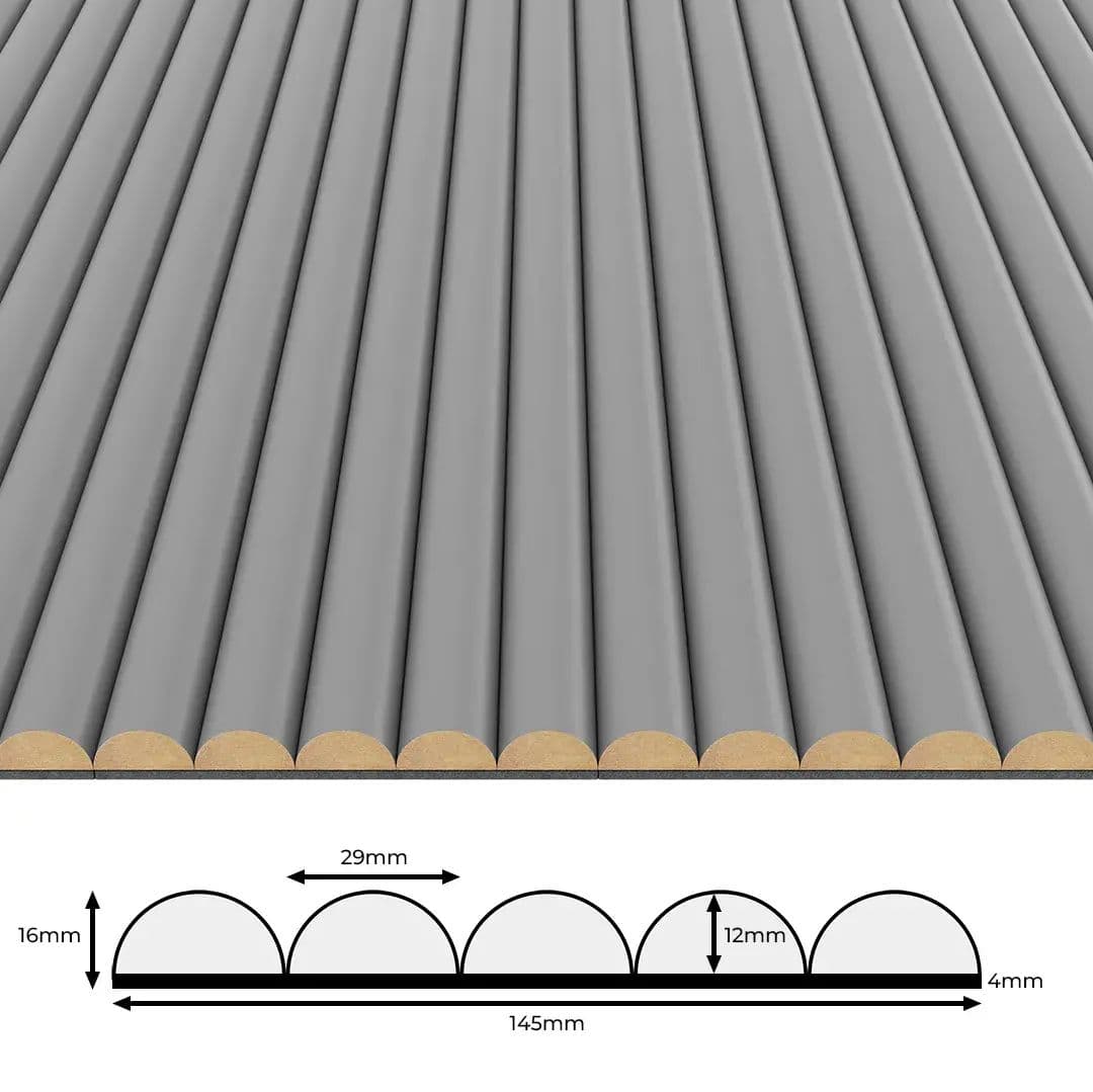 Panel ryflowany szary 16x145 listwy dekoracyjne na ścianę półwałki