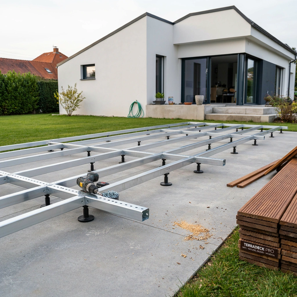 konstrukcja legarów aluminiowych pod taras WPC